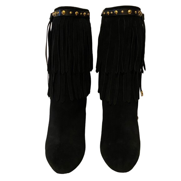 GUCCI “DEVANDRA” BLACK SUEDE FRINGE HIGH HEEL BOOTS BOOTIES SIZE 42 IT 12 US - Picture 5 of 13